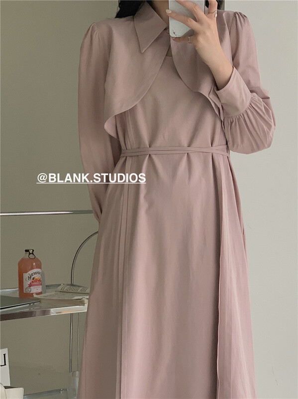 New year in early spring! [blank] short coat with irregular temperament + simple solid color medium and long suspender Dress Set (with belt) 512182# WPL