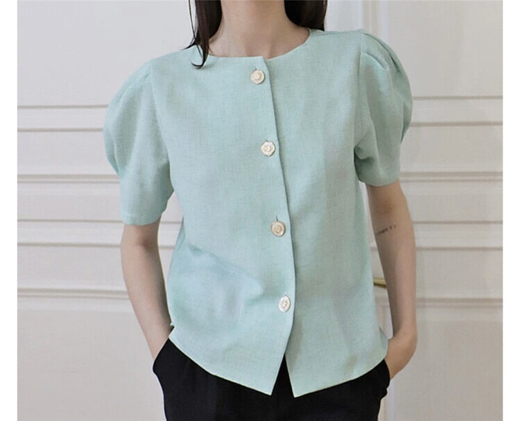 [June 6th] French round neck single breasted bubble sleeve shirt 2367# WPL