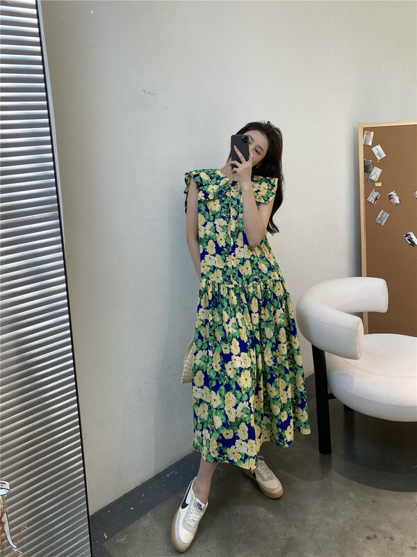 [modern 197] flower sleeveless Pleated Dress 61003# hyy