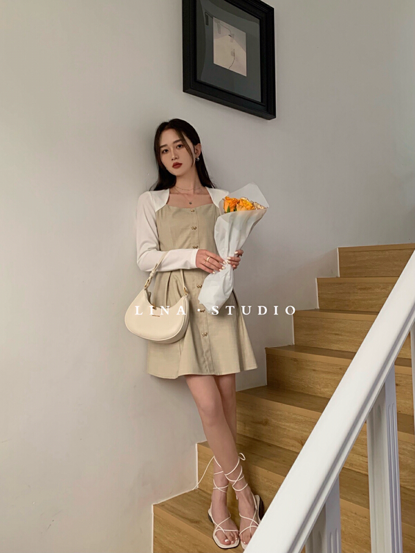 goods in stock! New year in early spring! [Lina] fashion slim temperament stitched dress 0035# hjy
