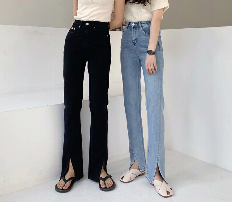 New year in early spring! [1980] Korean style vertical pants with open hem and versatile Jeans Blue 2c65001 + black 2c65002# zyh