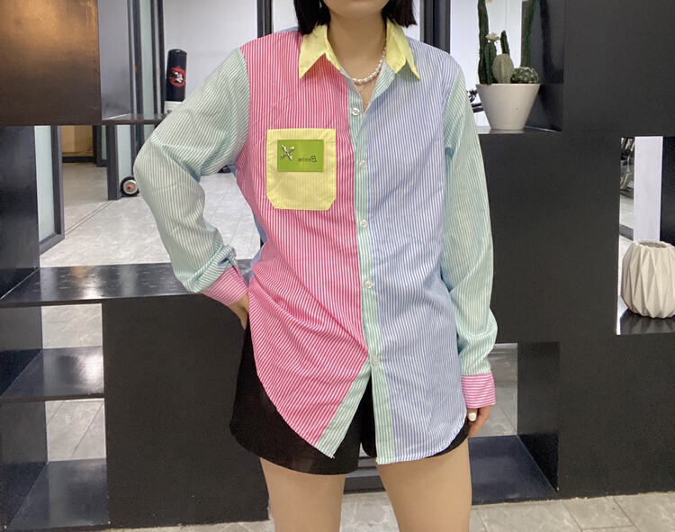 [Qijia +] Korean stripe fashion shirt 7500# zyh