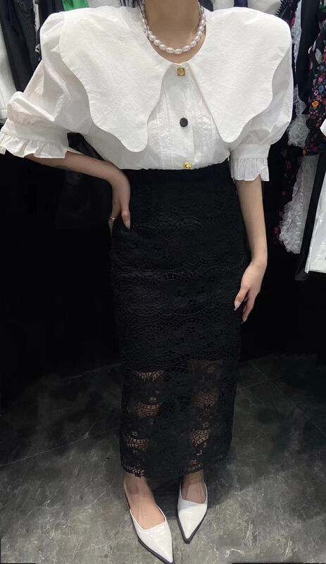 [K2 design] French doll neck irregular button shirt s78# WTT