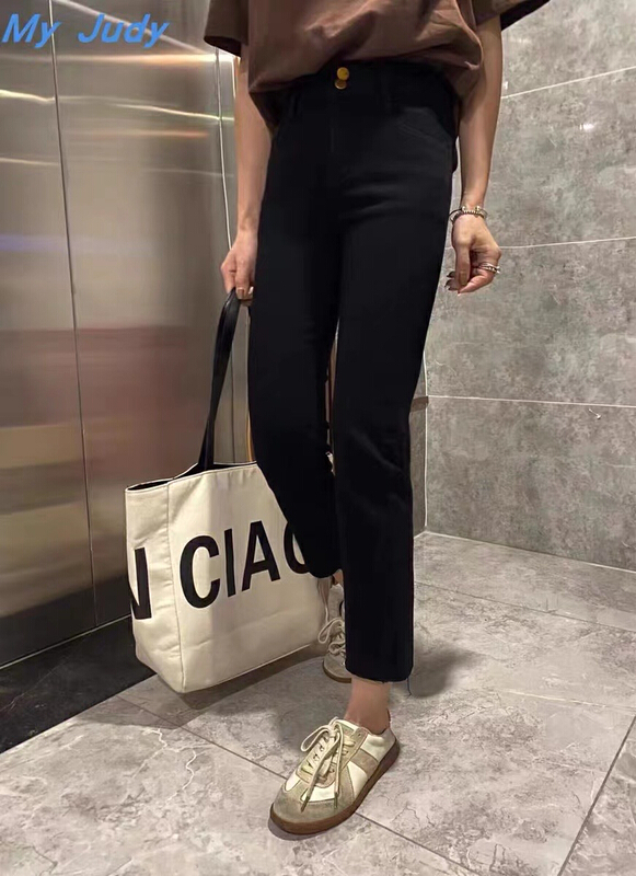 New in early summer! [JFT] stretch slim pure black high waist smoke tube jeans jft3622# CLS