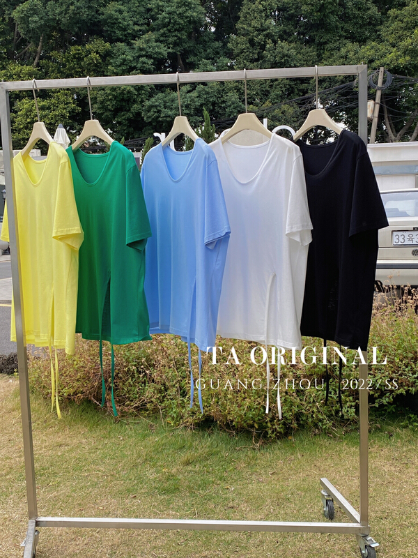 [TA] solid side split loose short sleeve T-shirt d10670# L