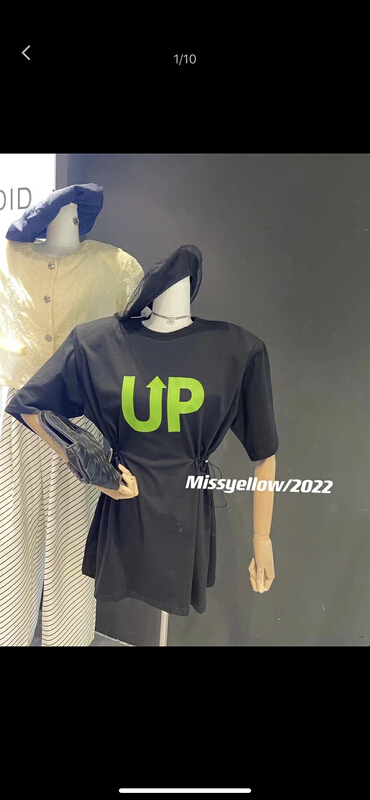 goods in stock! [top] personalized letter medium and long waist closed short sleeve T-shirt a1017# ZSY