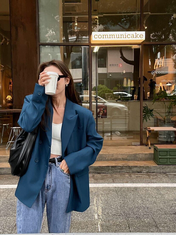 goods in stock! New year in early spring! [soul] Korean style lazy style double breasted loose and thin suit bt16085211w# CLS