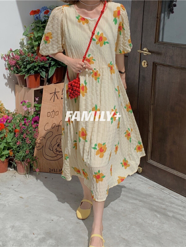 New year in early spring! [family +] Korean loose Print Chiffon Dress 22332# ozq
