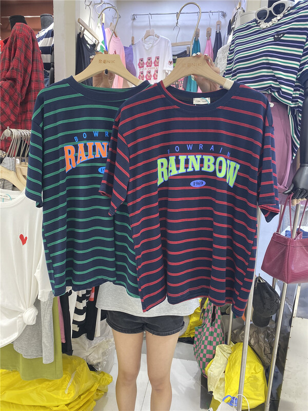 [Naikan Nik] simple casual stripe letter loose short sleeve T-shirt 9573# lwy