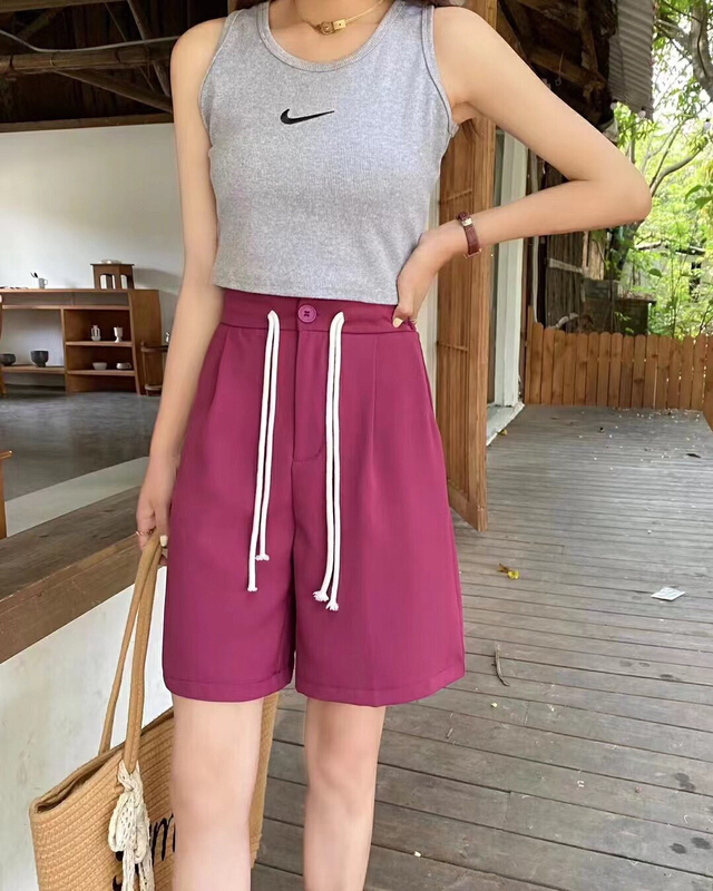 [thousand degrees] drawstring semi elastic vertical feeling net color casual shorts 042# LSW