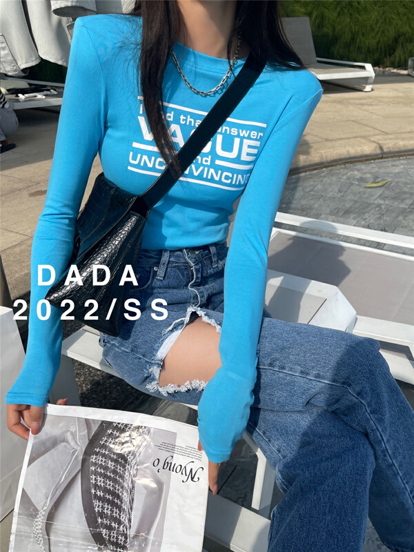 New year in early spring! [dada] letter print slim long sleeve T-shirt 6586# zxl