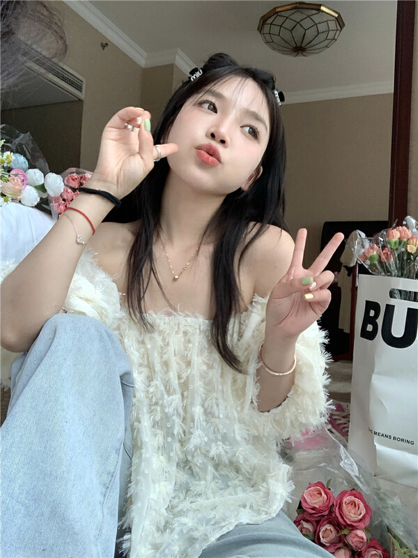[dolly] romantic gentle temperament lady one shoulder design chiffon shirt 3678# LSW