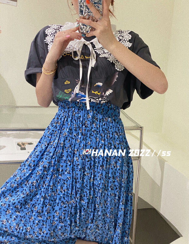 New in early summer! [Hanan] Korean versatile loose large eagle short sleeve T-shirt (with detachable collar) 6908# LSL