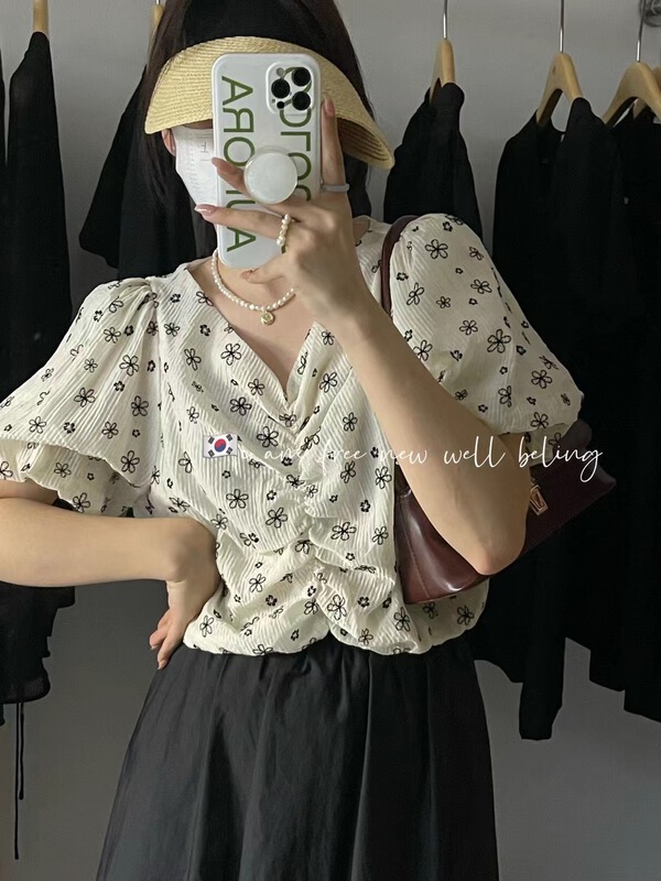 [free studio] Korean lady V-neck short blouse 2371# hjy