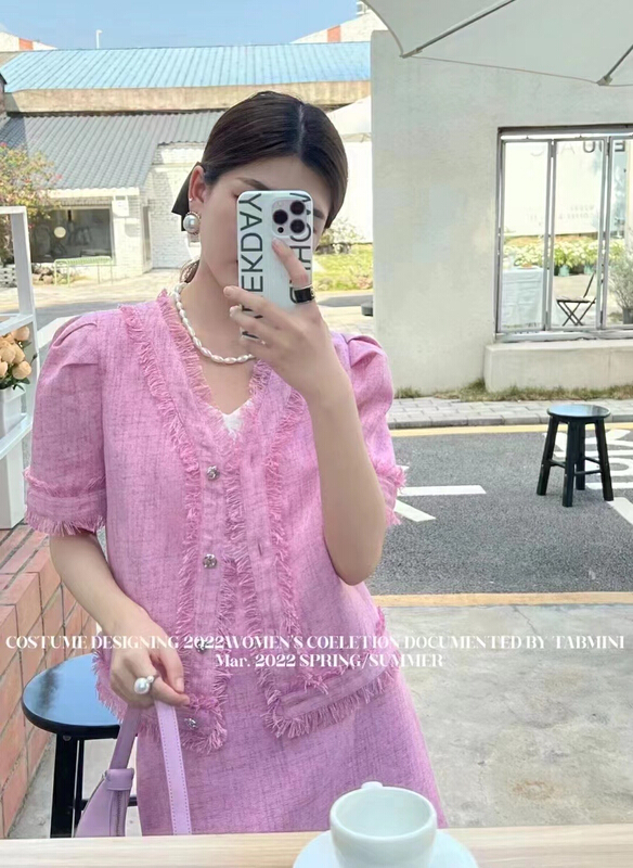 [N.S] fashion temperament, small fragrance flow, short coat with fringe + net color skirt suit 82252# WPL