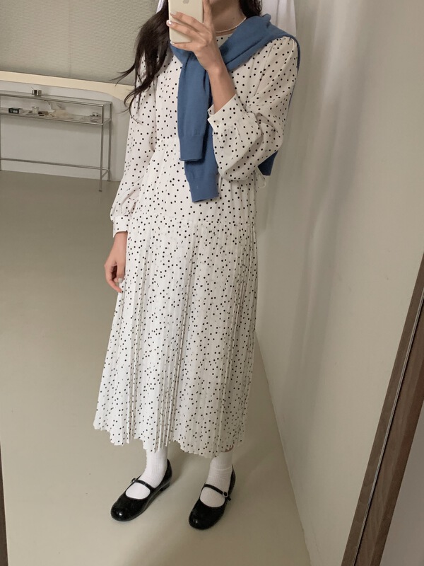 goods in stock! [wanna] Korean wave dot loose bubble sleeve dress 98658# cqw