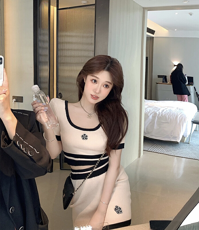 [Amanda] Camellia slim bump knit + slim wrap hip skirt suit 5067# PCZ