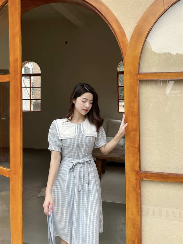[woo shop] Plaid pleated Pullover dress (with belt) 62631# WPL