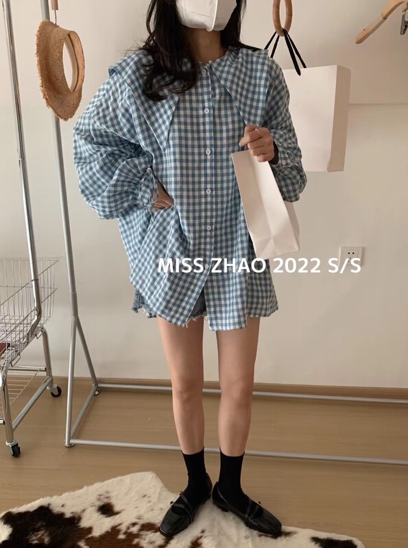 New year in early spring! [misszhao] fashion Plaid Lapel drawstring shirt 9208# HBx