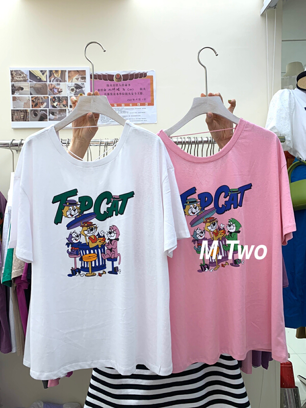 [m.two] round neck loose cartoon print short sleeve T-shirt 7802# hyy