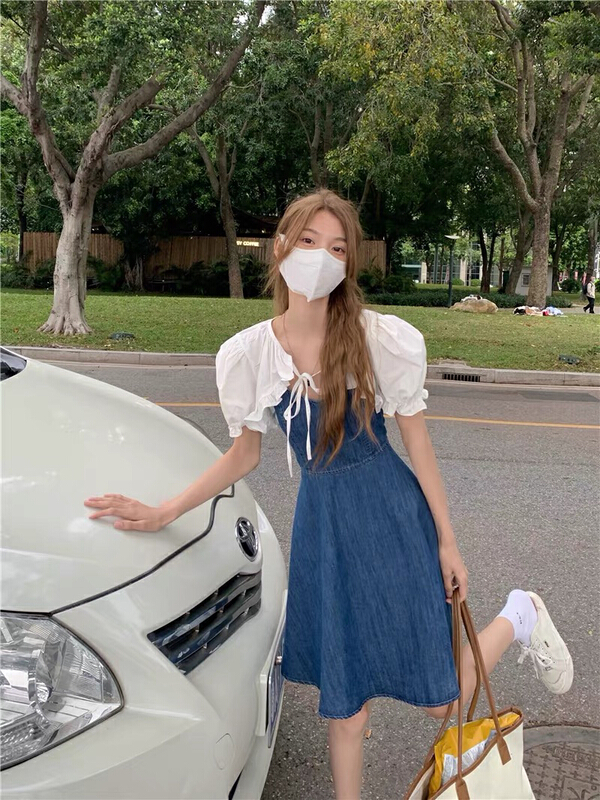 New in early summer! [Yixun] Korean fashion design shirt + denim dress set 0278# lwy