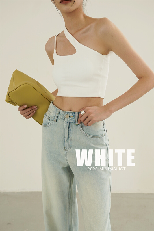 初夏上新!【WHITE】單肩時尚百搭背心/吊帶  B-75959#  XYJ