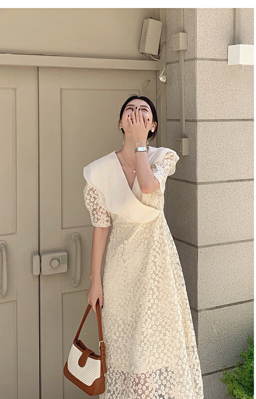 [L.L studio] Korean lotus leaf collar lace embroidered dress 77149# PCZ