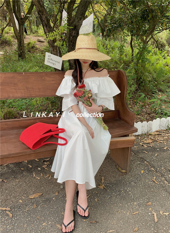 New in early summer! [linkayi] Korean lady ruffled high waist dress 17069# hjy