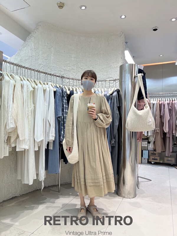 早春上新!【RIN】韓版百搭泡泡袖氣質連衣裙  R-20917#  CQW