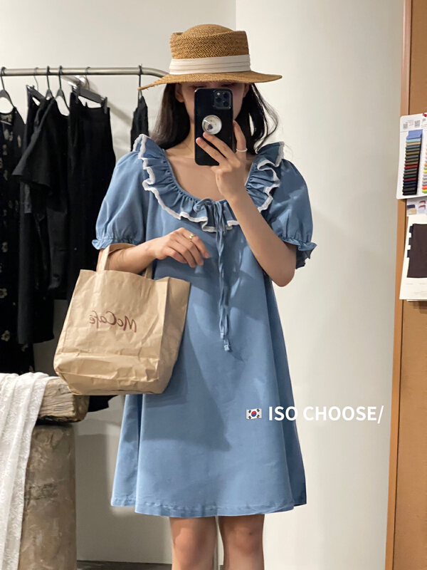 【ISO韓系】韓版chic初戀甜美設計感蕾絲系帶連衣裙(只賣連衣裙)  66161#  HJY