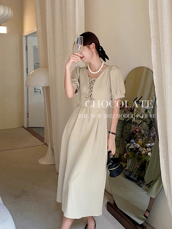 [chocolate] Korean version chest lace up loose dress 20046# ll