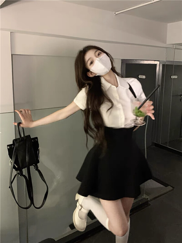 [Huaxi] Vintage sweet and spicy shirt + lady temperament strap skirt suit 9027# PCZ
