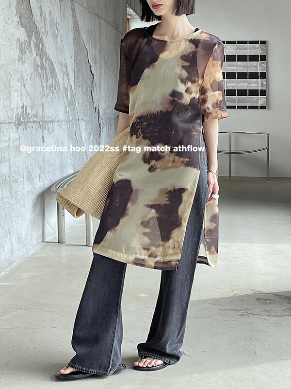 New in early summer! [gracetina Hoo] simple and versatile Vest + perspective ink dyed dress set tz347# zxl