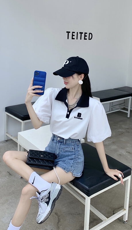 [our] Fashion Chiffon bubble sleeve simple short sleeve T-shirt 9976# LSW
