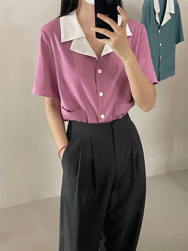 Original price 88.99! New in early summer! [clean space] Korean versatile contrast collar fashion suit 27790# CLS