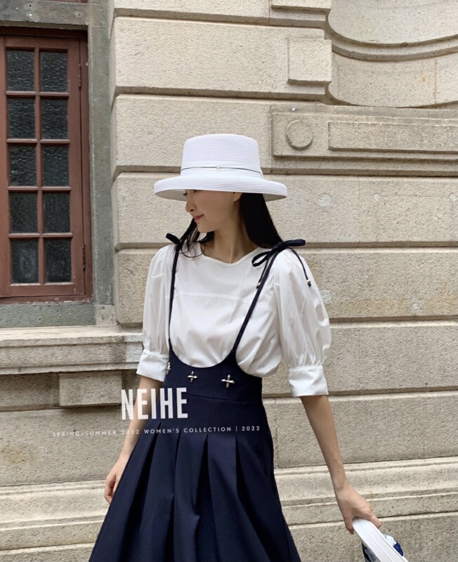 goods in stock! New in early summer! [neihe] French Vintage medium sleeve temperament shirt 22207# zxx