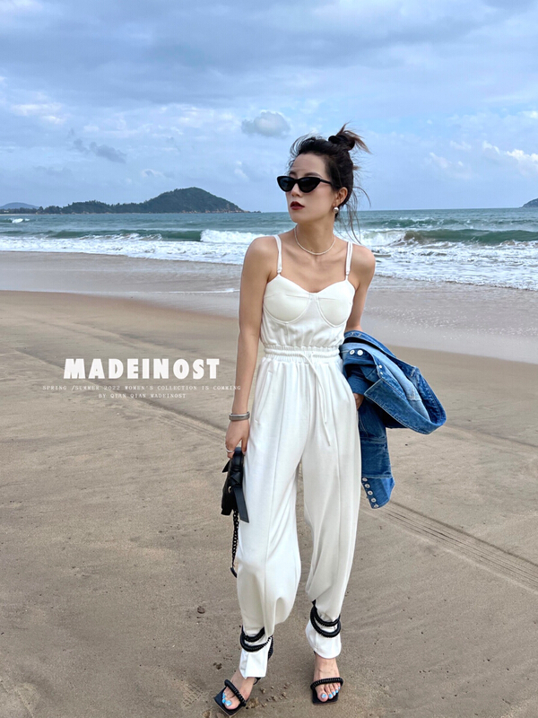 New year in early spring! [OSHA madeinost] simple solid color knitted adjustable suspender pants BODYSUIT 86082# ll