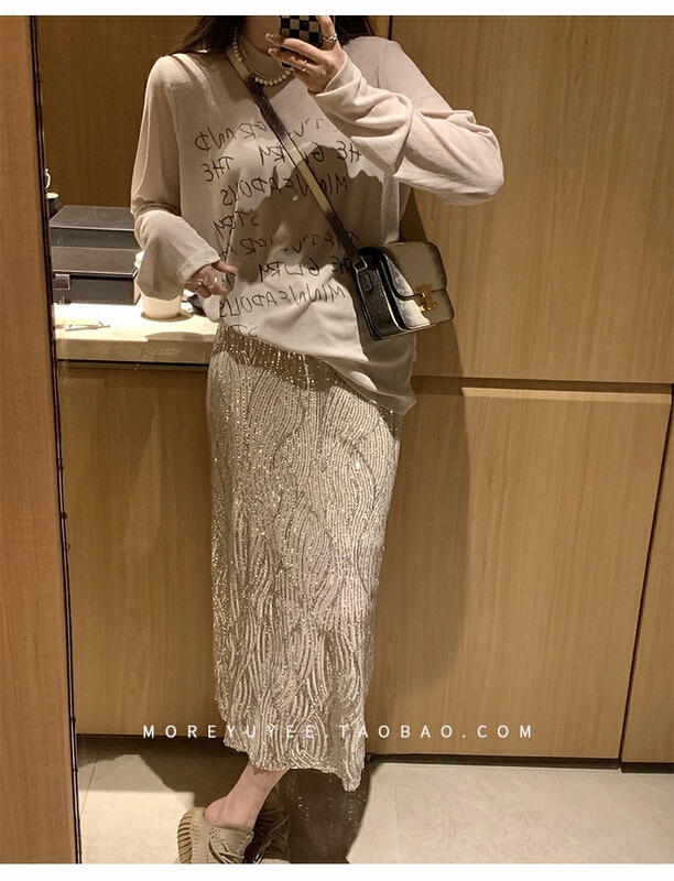 New in early summer! [L.L studio] elastic high waist Sequin skirt 7484# PCZ