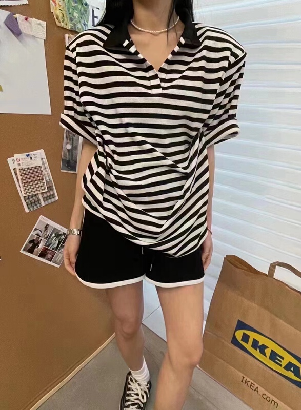 [Duomi] stripe fashion short sleeve T-shirt + elastic waist loose casual pants set 8116# zxl