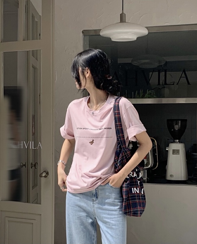 [Linai] Korean alphabet printing versatile short sleeve T-shirt 121c082# zxx