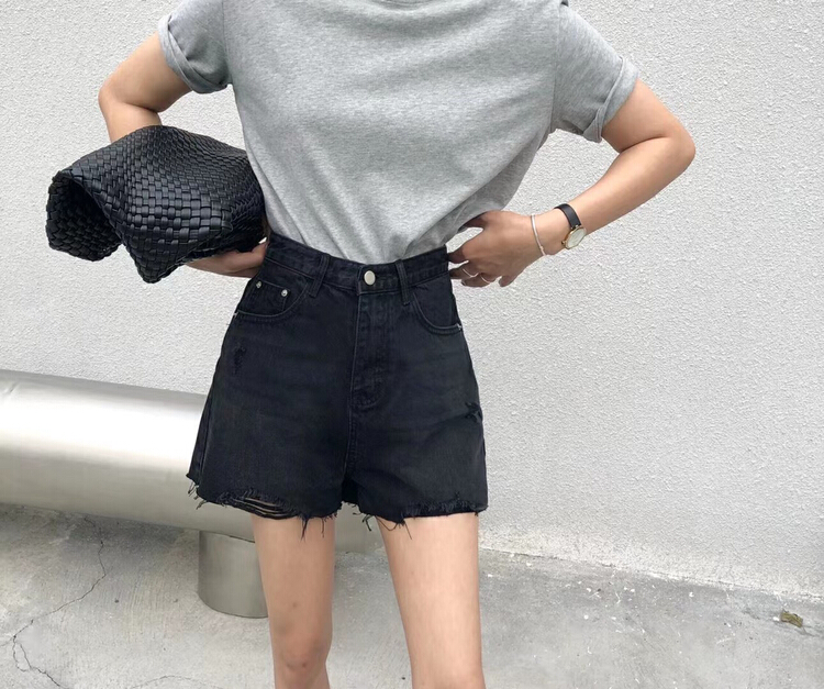 [hakie] slim and versatile denim shorts 69330# ozq