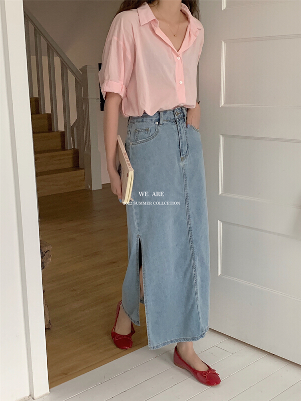 goods in stock! New in early summer! [we are] split wash denim high waist skirt 60056# ZSY