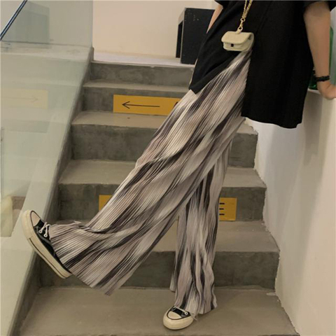 Pleated pants tie dyed wide leg pants women's high waist hanging thin loose straight tube crimping casual floor pants