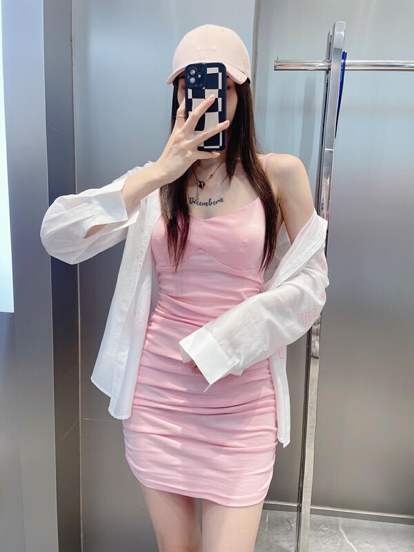 [M & M] Korean design letter sunscreen shirt + internal suspender skirt set 16479# PCZ