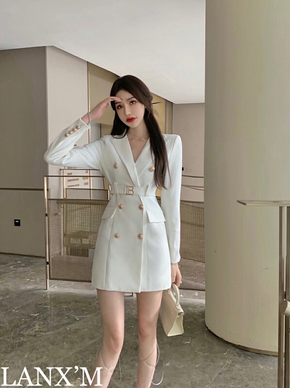 Early winter NEW! [lanxm] fashion brand high-end dress (with belt) 16055# cqw