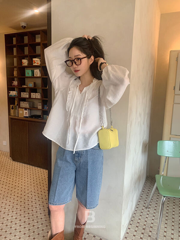 New year in early spring! [timely rain] Han Feng ins temperament versatile soft waxy texture slightly transparent lace up long sleeved loose shirt (shirts only) f559# WPL