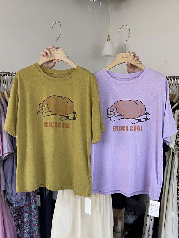 [seek peach] simple and versatile fashion lazy cat short sleeve T-shirt 5272# ll