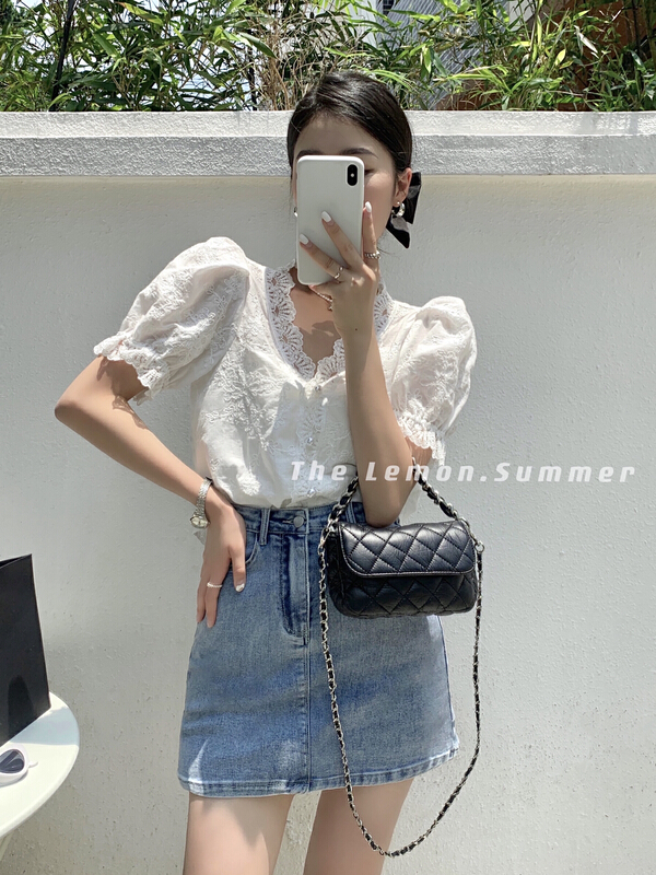 [lemon green tea] Korean version of high waist and thin denim skirt (only denim skirt) b-826# hjy