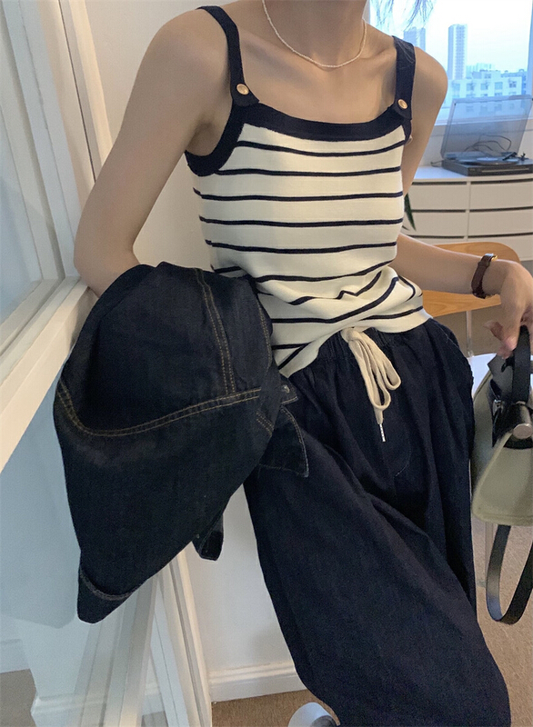 New in early summer! [timely rain] Pullover striped simple vest / sling 99947# WPL