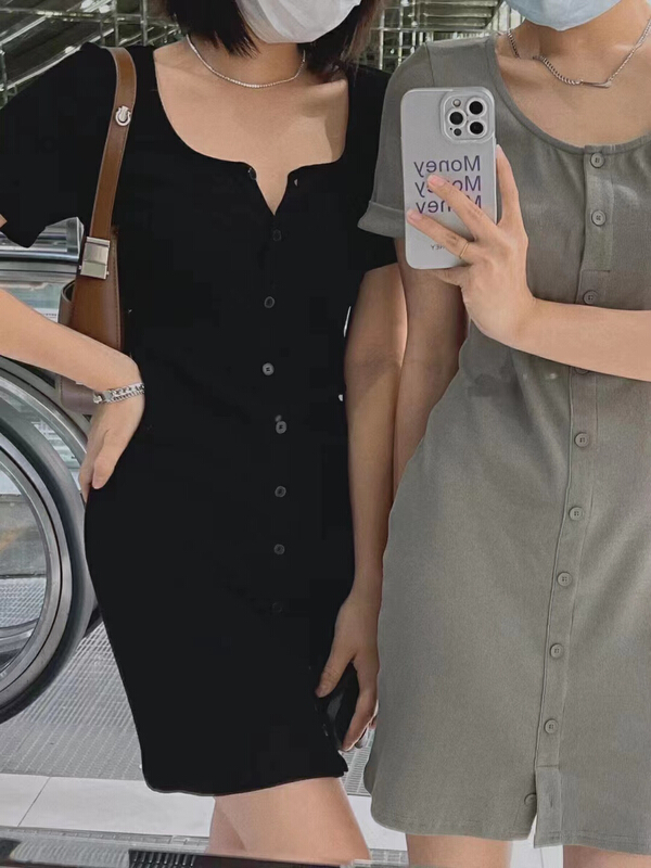 [Wu. 33] Korean casual breasted short sleeved dress 22316# WTT